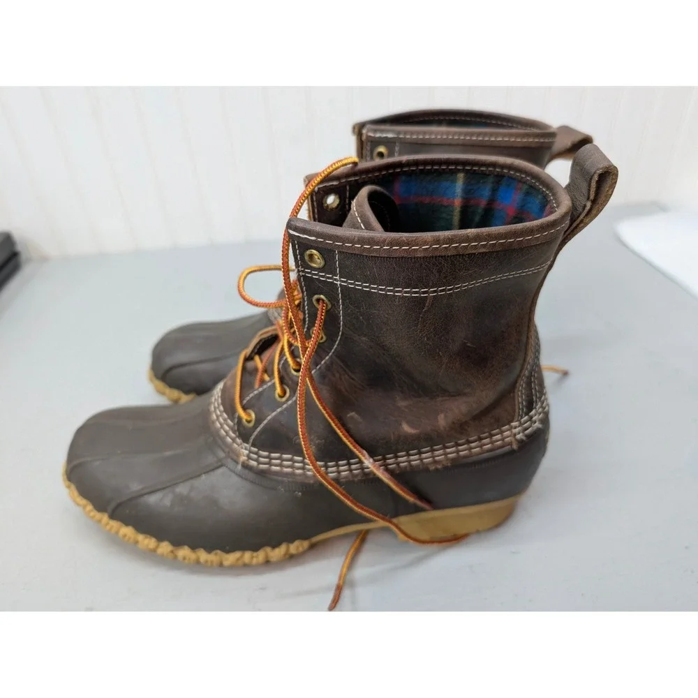 LL Bean Flannel Lined Leather Duck Boots Men's 10M Brown Made in USA 8